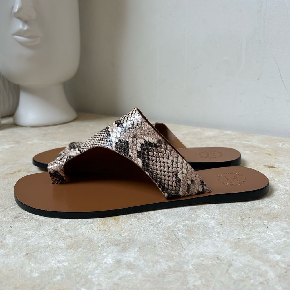 ATP Atelier Snakeskin Slide thong style Brown leather flat Sandals NWOT!